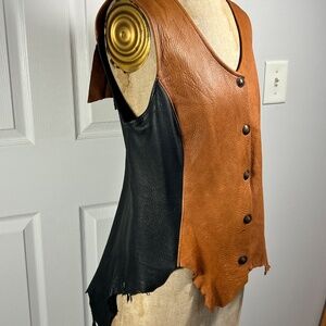 Like NEW! SOFT Leather Hide and Soul Deerskin Vest Rustic Black & Brown Large